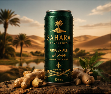 SAHARA Ginger Ale can in an oasis desert setting